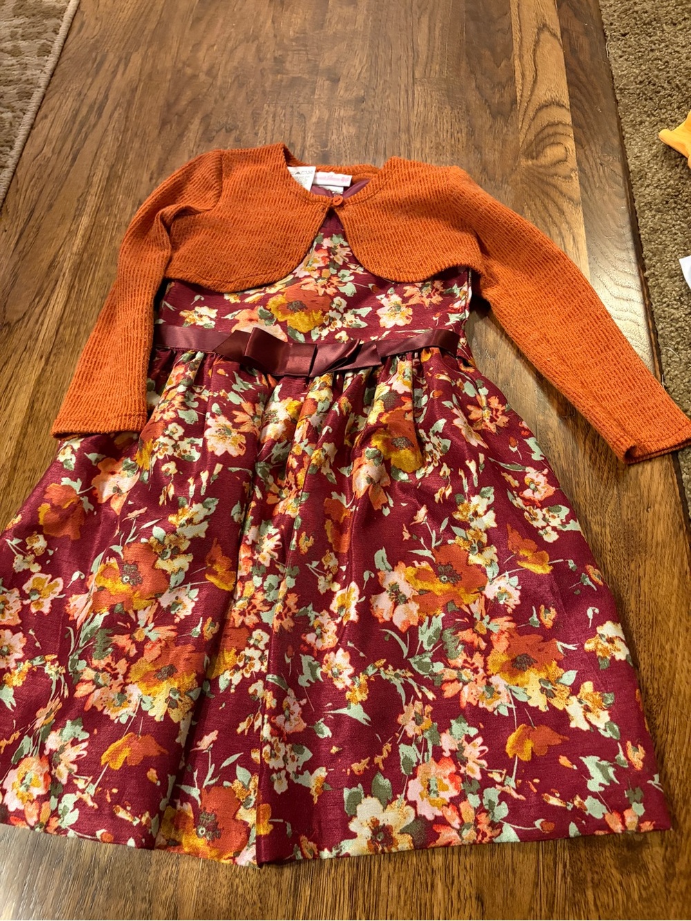 Bonnie Jean Girls' fall Floral Party Dress with Orange Cardigan